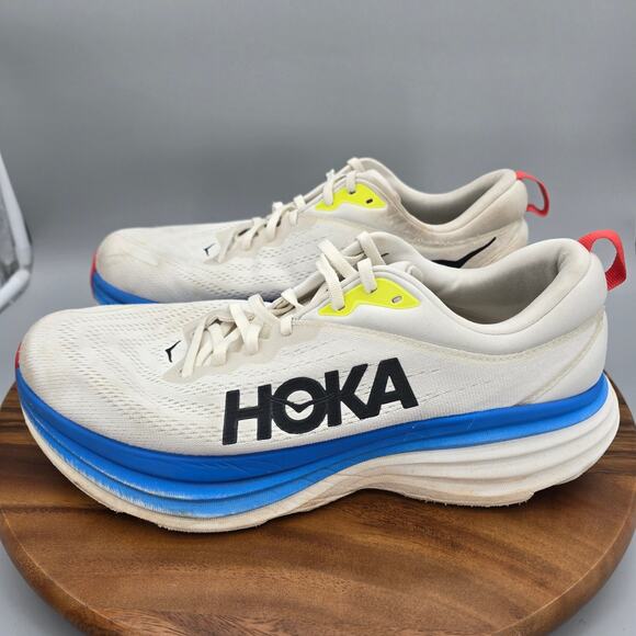 Hoka One One Bondi 8 Shoes Mens 11.5 D White Blue Walking Sneakers NO INSOLES main image 9